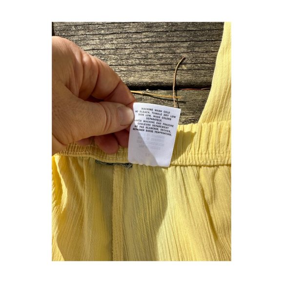 90s Yellow Crop Trousers Capri Matelesse Crinkle Fabric Stretch Waist Sz 2X - Picture 4 of 6